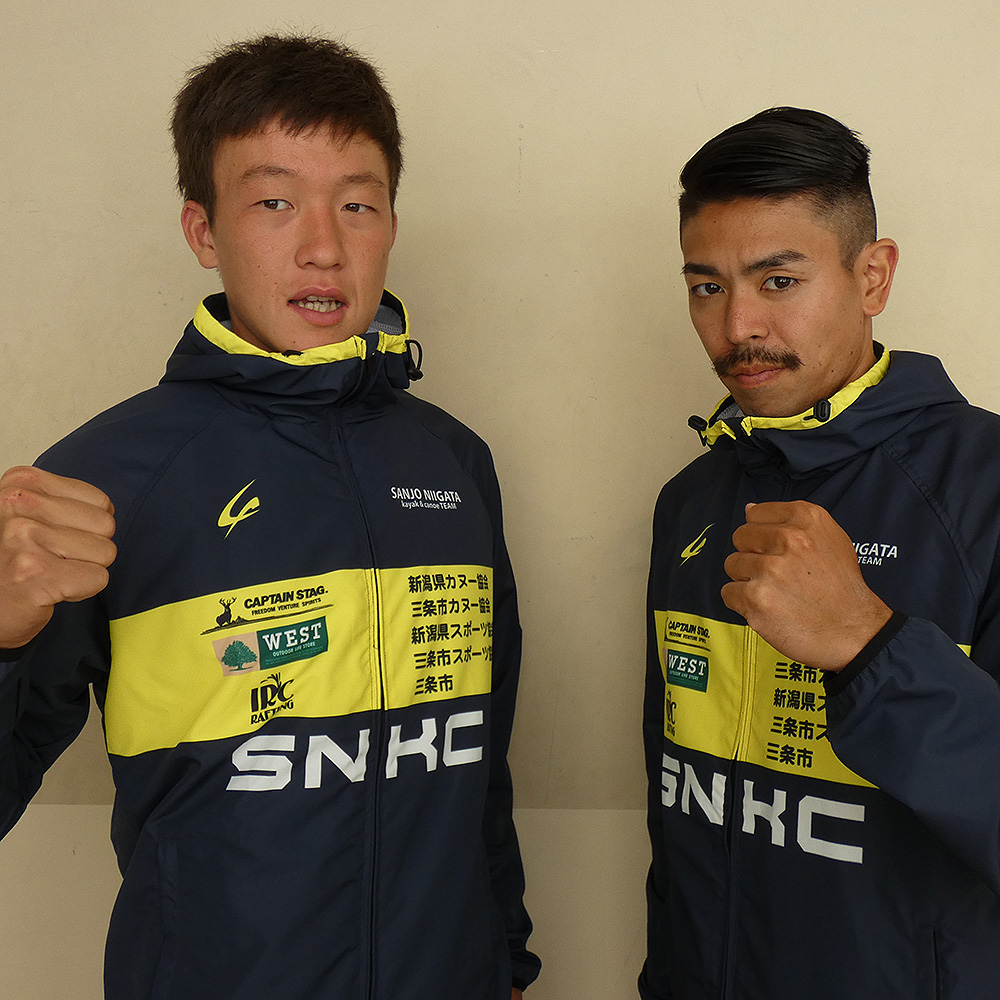 三条市スポーツ協会のカヌーアスリート佐伯雄太郎と當銘孝仁